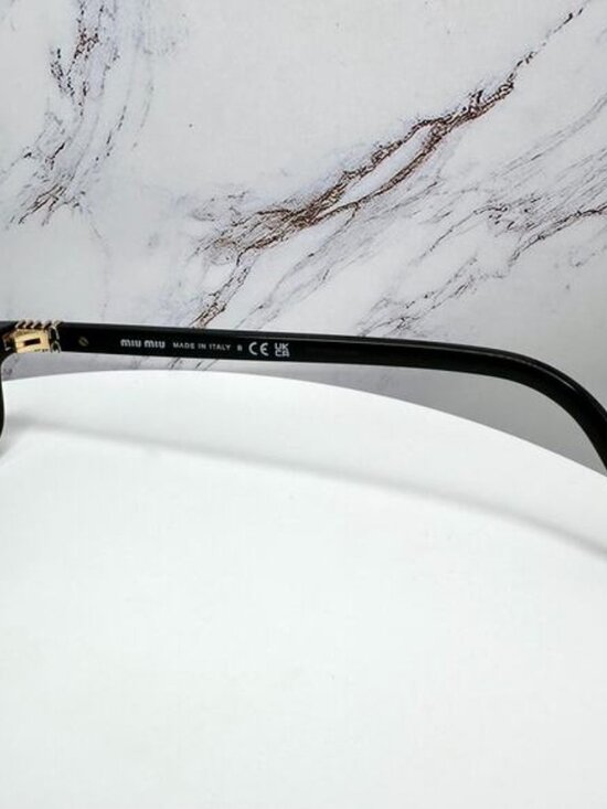 MIU MIU Sunglasses New Black Square Rectangle Acetate Gold Metal Logo Authentic main image 12